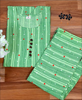 Cotton Block Print Green Kurti Set